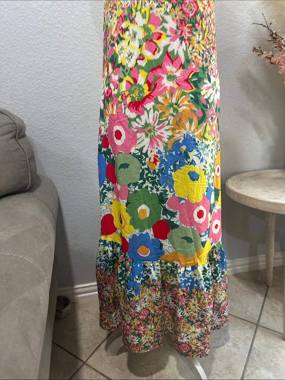 Anthropologie One-Shoulder Floral Maxi Dress in Pink, Yellow, Blue, Green